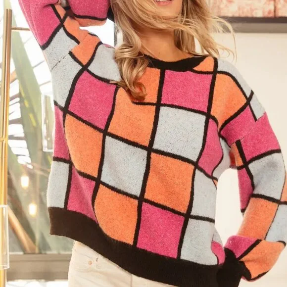BiBi Multi Color Checker Pattern‎ Sweater - Picture 4 of 16